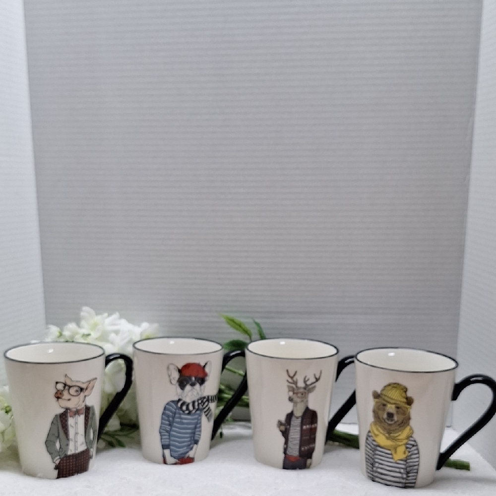 #AAZ Set of 4 Hipster  Character Mugs